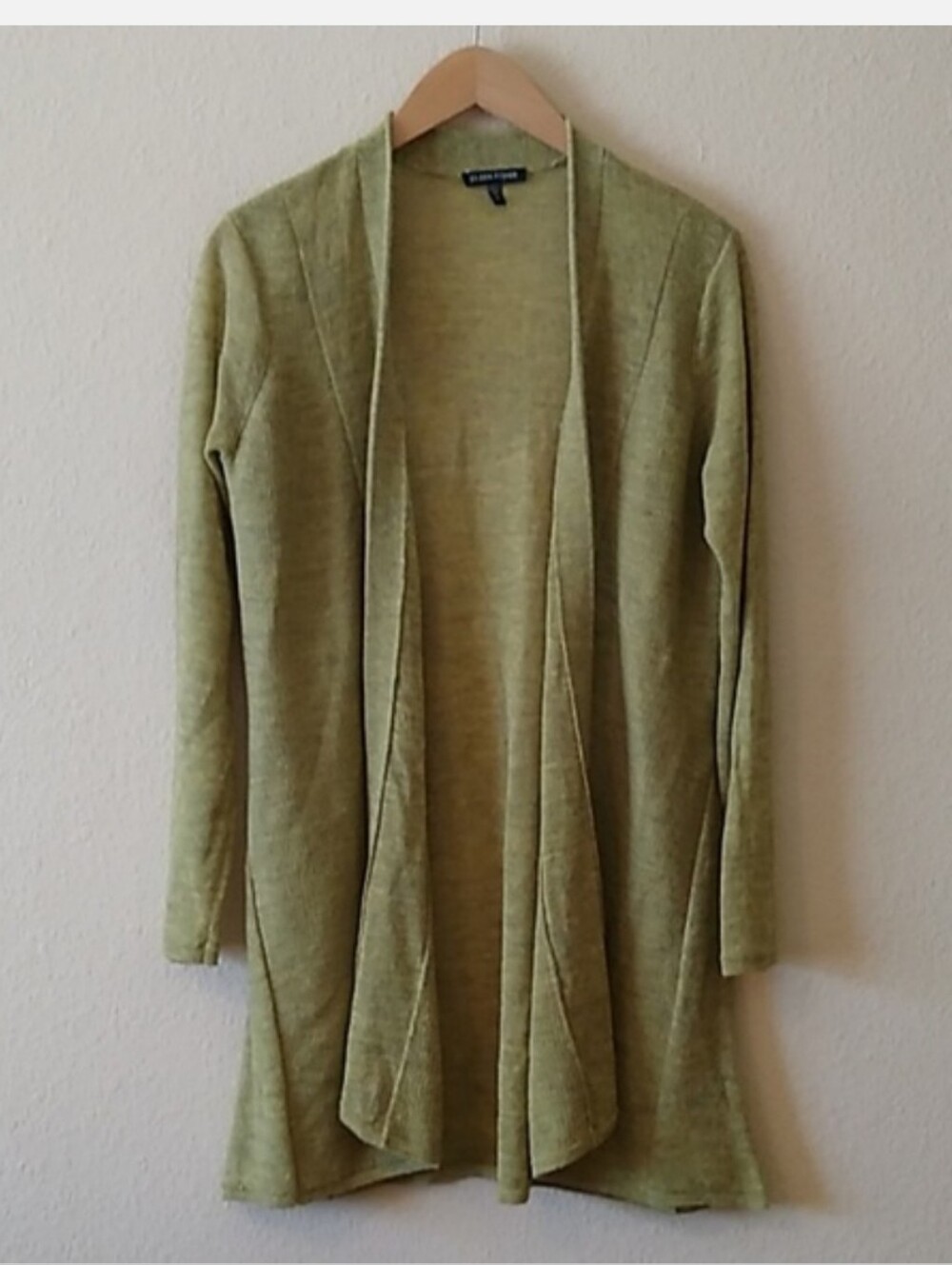 Eileen Fisher Olive Green Open Front Long Cardigan